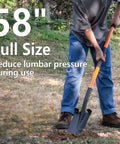 Person using Beefy Heavy Duty Digging Shovel With Fiberglass Handle For Gardening, 58-inch length for leverage in rocky soil