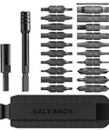 Leatherman Compatible Bit Kit With 21 Hardened 59HRC S2 Steel Bits, magnetic notched design, driver extender and black sheath holder.
