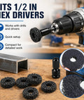 Wheel Hub And Brake Cleaning Tool Kit, 22 Pc Set With 20 Replacement Pads, fits half inch wrenches or electric drill shown