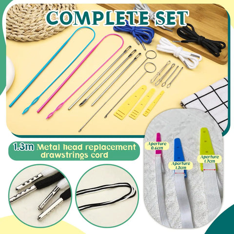 Complete must have 18 piece drawstring threader tool set for quick sewing and crafting gear kit includes metal threaders