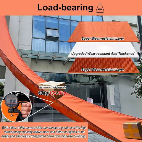 Tarpaulin Unloading Chute With Anti Fall Canvas Slide For Safe Cargo Transfer And Unload, Heavy Duty Load Handling Solution For Industrial Logistics, Go To Customizable Heights To Fit Different Floor Clearances, orange canvas chute with 60kg load