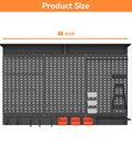 113 Piece Pegboard Wall Organizer Kit With Hooks Bins And Shelves For Garage And Workbench in black with dimensions