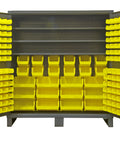 Beefy Lockable Welded Steel Parts Cabinet With 192 Storage Bins And Three Beast Mode Shelves For Garage Organization showcasing yellow storage bins.