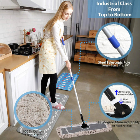 Level Up Your Janitorial Setup With These Heavy Duty Cotton Mop Pad Refills For Universal Industrial Floor Dust Mops Super Absorbent Easy Slide On Compatible With Any Standard Frame 2 Pack, user mopping floor with cotton pad.