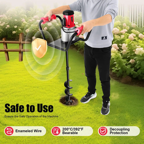 Person using 4 Inch Electric Post Hole Digger Auger Bit For Fence Posts And Planting Soils Heavy Duty Spiral Drill Attachment
