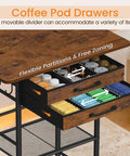 Close-up of drawer with dividers on Five Tier Rolling Coffee Cart On Wheels With Two Large Drawers And Removable Dividers Extra Wide Coffee Bar Cart