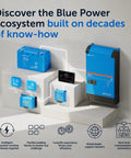 SmartSolar MPPT Solar Charge Controller With Bluetooth for Off Grid Power, showcasing Blue Power ecosystem setup.