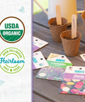 Organic Flower Seeds Variety 5 Pack For Indoor And Outdoor Gardening No GMO All Year Grow Kit with seed packets and pots