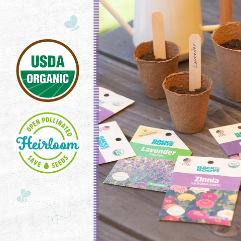 Organic Flower Seeds Variety 5 Pack For Indoor And Outdoor Gardening No GMO All Year Grow Kit with seed packets and pots