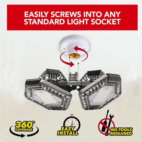 QuadBurst LED Ceiling Light With 4 Adjustable Aluminum Panels 80W 5500 Lumens High Brightness LED Shop Light Fits E26 E27 Sockets