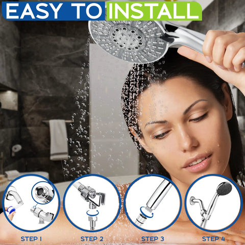 High Pressure Shower Head With Handheld And 70 Inch Stainless Steel Hose in use demonstrating easy installation
