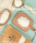 Beginner Friendly DIY Soy Candle Making Kit With Melting Pot, 10 Jars And Tins, 10 Scents, soy wax displayed on boards