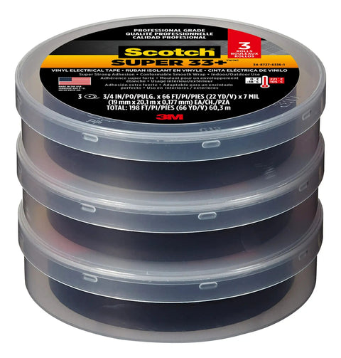 Heavy Duty Vinyl Electrical Tape Workhorse Grade 0 to 221 Fahrenheit Temperature Range, stack of 3 rolls in plastic casing