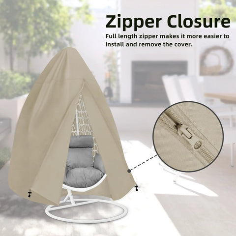Patio Hanging Egg Chair Cover With Zipper UV Resistant Waterproof Outdoor Shield for Single Seat Swing Chair in camel color