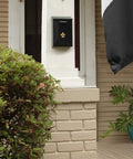 Classic Small Capacity Galvanized Steel Black Wall Mount Mailbox With Fleur De Lis Emblem on porch