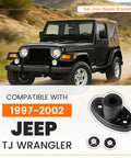 Sun Visor Repair Bracket Kit For 1997 To 2002 Jeep Wrangler TJ shown with vehicle and mounting parts