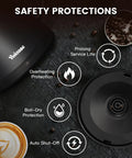 Gooseneck Electric Kettle With 304 Stainless Steel Build Auto Shutoff And Anti Dry Protection For Pour Over Coffee And Tea Matte Black 1.0L 1200W Fast Boil No Plastic Contact BPA Free on counter with safety features.