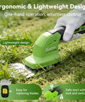 2-In-1 Cordless Hedge Trimmer And Grass Shear, Lightweight Handheld Yard Tool With Rechargeable 7.2V Battery And Type C Cable, shown in a garden.