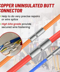 Uninsulated Butt Connector Kit Copper Wiring Ferrules 26 To 8 AWG 6 Sizes 100 PCS for quick auto and home wiring.