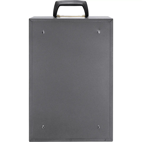 Built Tough Thirty Six Slot Cell Phone Locker Wall Mount With Matched Key Lock and Soft Inner Padding Black Steel Alloy back view with handle.