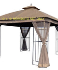 Universal 10x10 Gazebo Mosquito Netting Replacement Tan with tan fabric trim, zippers on each side, installed view
