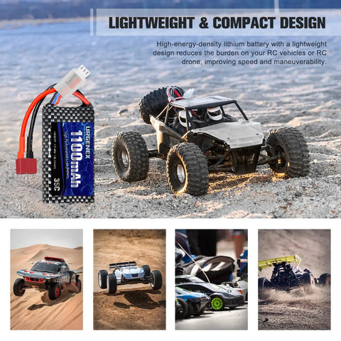Dope 7.4V 1100mAh 2S LiPo RC Battery With 35C Continuous Burst 70C Peak Dean Style T Plug for RC cars with off-road vehicle