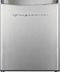 Compact Upright Freezer With 1.1 Cu Ft Capacity And Brushed Silver Exterior featuring sleek design and Frigidaire logo.