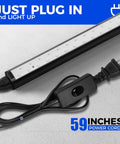 Close-up of 10W 1Ft Magnetic UV Blacklight LED Strip Kit For Lit Glow Parties And Home Decor with built-in on/off switch and plug.