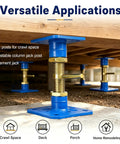 Heavy Hitter House Jacks For Permanent Leveling Built Like A Tank Adjustable Screw Support Post 10000lb Blue Carbon Steel Beam Foundation And Attic Structural Jack used for crawl spaces and basements.
