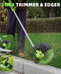 Cordless 21V Weed Wacker And Lawn Edger 9000 RPM Power 12 Inch Cutting Width in use on lawn edge