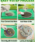 All In One 10 Inch Stepping Stone Kit With Cement Mix Concrete Molds Mosaic Tiles Carving Tools Letter And Number Stamps Gloves And Mat easy 4-step process