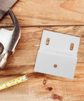 Z Shape Cabinet Corner Brace Bracket Heavy Duty Iron Shelf Support Connector with 3 holes and wood tools on table