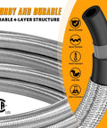 6 Ft High Pressure Propane Hose Extension with Conversion Couplings for BBQ Grill Fire Pit and Heater, braided steel close-up