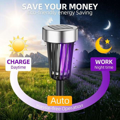 Solar Powered Bug Zapper For Outdoor Use waterproof mosquito killer with UV light and solar panel, weatherproof design
