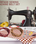 Two Pack Leather Heavy Duty Treadle Sewing Machine Belts 72 Inch 3 Sixteenth Inch Replacement With Hooks For Vintage Singer Jones Sewing Machines Plus 23 Accessories Kit, vintage machine set with belts and accessories