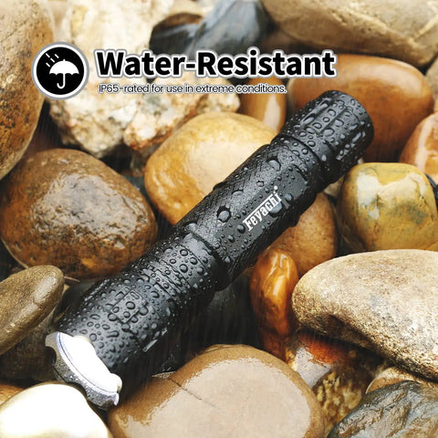 1200 Lumen Tactical Flashlight With M Lock Mount, Dual Switch Momentary And Constant On, Rainproof And Shockproof, on wet rocks