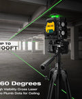 Pro Grade 360 Degree Laser Level With Tripod Plumb Dots And Cross Line Self Leveling IP54 Rechargeable in use on construction site