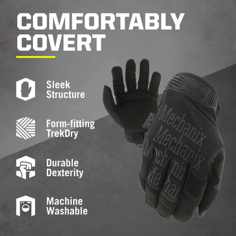 Covert Black Tactical Work Gloves With High Performance Anti Slip Grip And Touchscreen Capable, Impact Resistant Hands