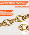 Close-up of Two Pack Three Eighths Inch By Thirty Five Inch Grade 70 Trailer Safety Chains 24,500 Lbs Working Load Limit