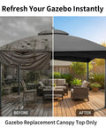 Replacement Canopy Top 10x12 For Gazebo With Installation Hook Double Tier Patio Roof Cover installed, before and after view