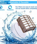 Two HEPA And Four Foam And Felt Filters Set floating in water, emphasizing washable and reusable feature for Shark Navigator Pro.