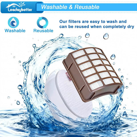 Two HEPA And Four Foam And Felt Filters Set floating in water, emphasizing washable and reusable feature for Shark Navigator Pro.