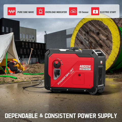 4800W Gas Portable Inverter Generator with Electric Start in outdoor construction setting