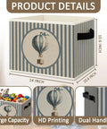 Blue Striped Hot Air Balloon Collapsible Toy Storage Basket With Handles Kid Friendly For Boys Playroom Nursery Decor Organizer Bin For Toys Books And More Great For Toys And Books, 14x10 inches