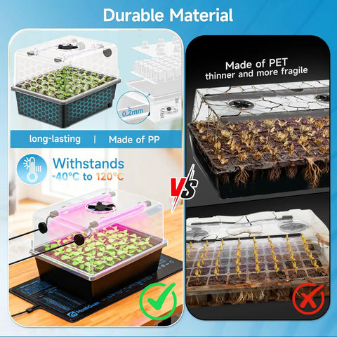 All In One Seed Starting Kit With 30 Cell Tray, High 5.3 Inch Humidity Dome, LED Grow Lights, 10 By 20.75 Inch Seedling Heat Mat, Adjustable Vents For Easy Germination And Propagation