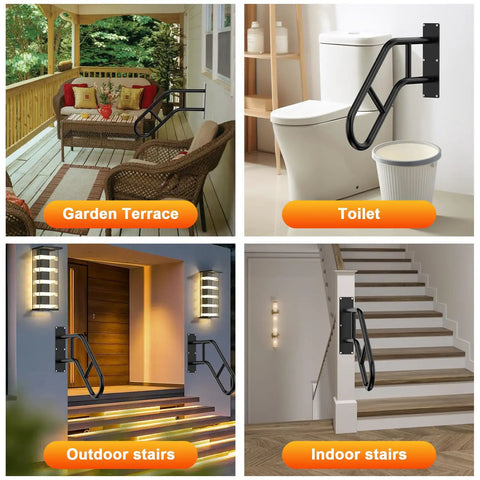 U Shaped Safety Handrails Built Tough For Indoor And Outdoor Steps Heavy Duty Stair Railing Rust Proof Black Steel in various settings.