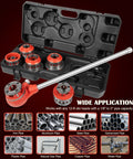 12R Manual Exposed Ratchet Pipe Threader Set With 6 NPT Die Heads From Half Inch To Two Inch Pipe Portable Tool Kit With Storage Case