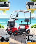 Heavy Duty Electric Golf Cart For Seniors showing multimedia radio, front basket, and rear seat armrest details.