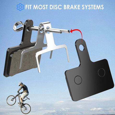 4 Pairs Disc Brake Pads Set For TRP Tektro Compatible Bikes with cyclist illustration and pad close-up