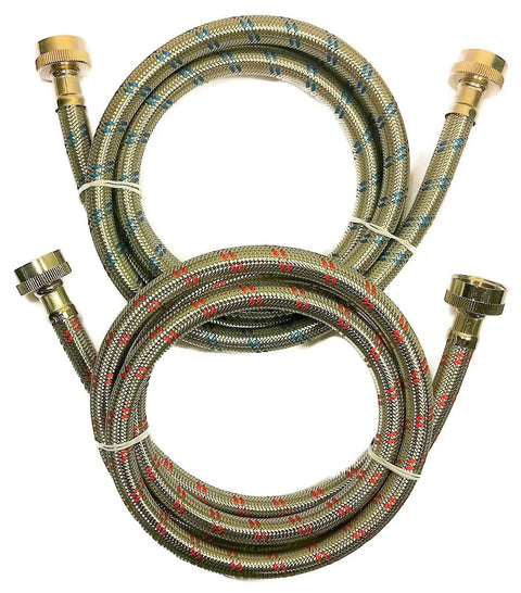 Heavy Duty Stainless Steel Washing Machine Hoses Set Four Feet Long Pair Built To Last Burst Proof Water Supply Lines
